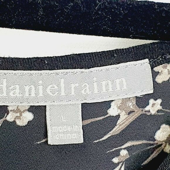 Daniel Rainn V Neck Black Floral Stretch Pleated Back 3/4 Sleeve Blouse L - Picture 6 of 9
